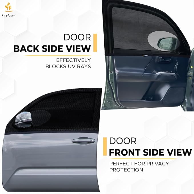 EcoNour Car Front Side Window Sun Shades Compatible for Toyota Tacoma | 2Pack Breathable Super Stretchy Mesh Sun Shade | Heat Block UV Protection Car Window Screen Covers | Mosquito Net Curtains
