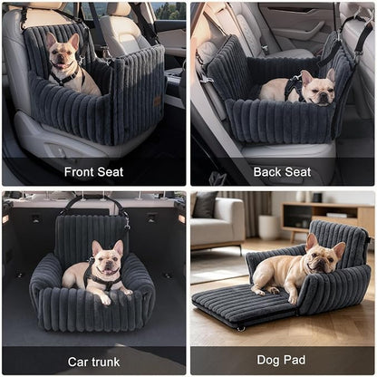 MIXJOY Dog Car Seat for Small/Medium Dogs up to 25 lbs, Multi-Functional Dog Carrier for Car with Detachable Washable Cover, Pet Travel Bed with Clip-On Safety Leash, Grey