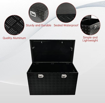 44''Inch Aluminum Truck Tool Box Truck Bed Toolbox Truck Trailer Chest Box Trailer Underbody Storage Organizer Waterproof Square Storage Organizer w/Lock & Keys Black(‎44" x24''x24'')