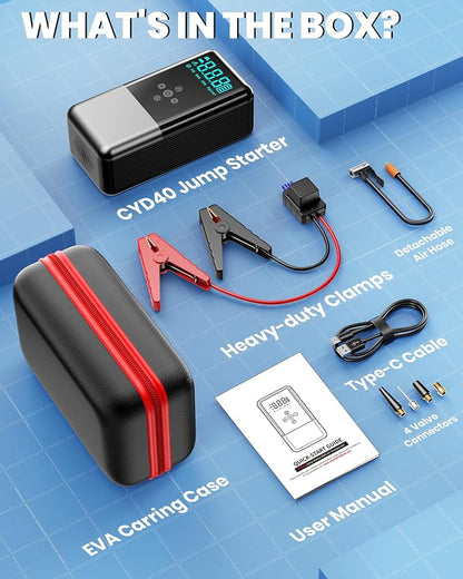 Jump Starter with Air Compressor 8000A 160PSI Battery Jumper Starter(10L Gas/All Diesel) Jump Box Car Battery with Auto-Shutoff Tire Inflator, Jumper Cables and Flashlight