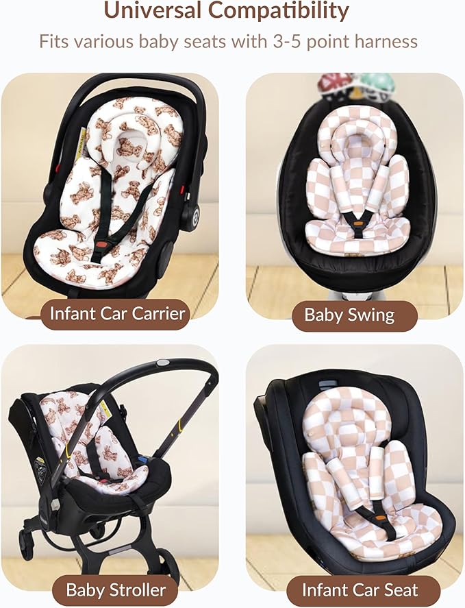 Tinlyfinly Infant Car Seat Insert with Removable Cushion for Preemie to Toddler, Reversible Newborn Carseat Insert for Baby Head Body Support, Fits for Stroller, Baby Swing, Bouncer (Teddy Bear)
