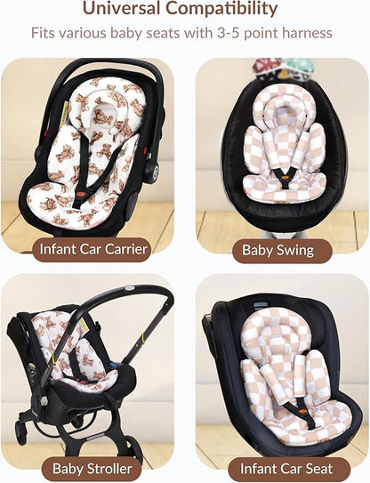 Tinlyfinly Infant Car Seat Insert with Removable Cushion for Preemie to Toddler, Reversible Newborn Carseat Insert for Baby Head Body Support, Fits for Stroller, Baby Swing, Bouncer (Teddy Bear)