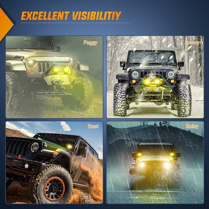 Nilight 4 Inch LED Light Pods Yellow Spot Beam Driving Fog Lights 2PCS 18W Off Road Work Lighting for Truck ATV UTV RV Pick-up Van Boat Tractor