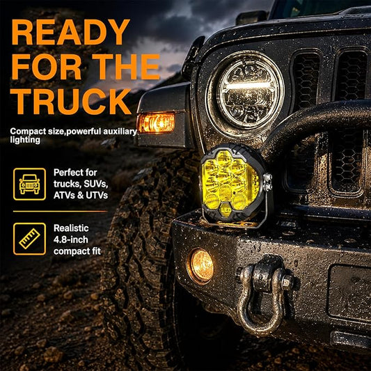 LIGBT 2PCS 7 Inch Yellow Round Side Shooter Offroad Fog Lights Amber DRL 90W 3 Modes 270° Wide Range Super Bright LED Pods Light Kit for Pickup Truck ATV UTV SUV with Wiring Harness