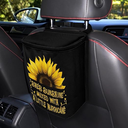 BIGCARJOB Sunflower Car Trash Bag for Back Seat Women Cute Auto Garbage Cans Hanging Vehicle Trash Bags Bins,Sunflower Auto Accessories Interior Car Organizer Bag(She's Sunshine Sunflower)