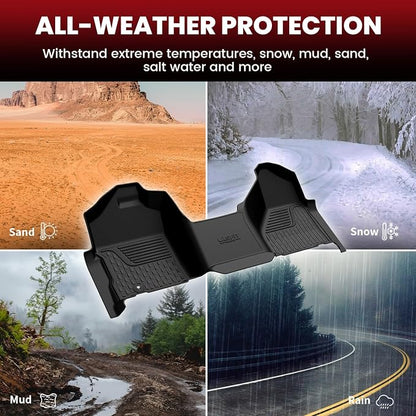 LASFIT Floor Mats for 2002-2008 Dodge Ram 1500 Quad Cab, 2003-2009 for 2500/3500 Bench Seating, Not Fit Have 4X4 Shifter, All Weather TPE Custom Fit Car Mats Floor Liners 1st & 2nd Row, Black