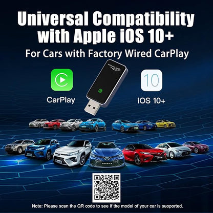 2026 Upgraded Wireless CarPlay Adapter for Apple iPhone - Convert Factory Wired to Wireless CarPlay Dongle, Plug & Play for iOS 10+ & Wired CarPlay Cars 2016+, USB & Type-C Port