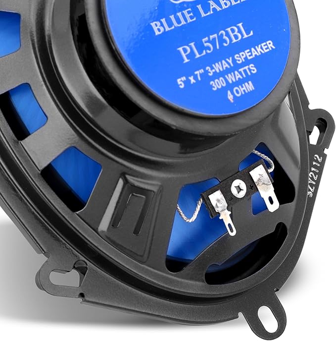 Pyle 5"x7"/6"x8" 3-Way Triaxial Car Speaker Pair – 300W Max/150W RMS, Blue Poly Injection Cone, Butyl Rubber Surround, 1" ASV Voice Coil, 4 Ohm, 80Hz-20kHz - PL573BL