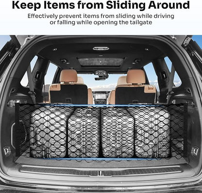 Canvcle Trunk Cargo Net for 2021-2026 Jeep Grand Cherokee L (7 Seats) Accessories Envelope Style Mesh Trunk Net Organizer and Storage Stretchable Adjustable Elastic Nylon Rear Cargo Netting with Hooks