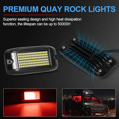 Nicoko 108 High-Power LEDs per Pod 4Pods Red Rock Lights Ultra-Bright Offroad Underglow Kit Advanced Heat Dissipation IP68 Waterproof for Truck, SUV, UTV, ATV, RZR
