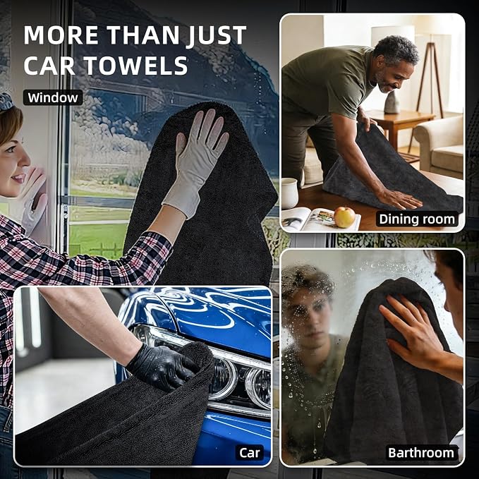 2-Pack 24" x 36" 11.8" x 11.8" Twisted-Loop Car Drying Towel 1500GSM Microfiber Cleaning Cloth for Car Trucks Motorcycles Streak Free Lint Free Ultra Absorbent Washing Cloth for Kitchen Window (Grey)