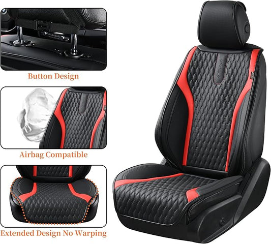 Coverado Front Seat Covers, 2PCs Seat Covers for Cars, Car Seat Cushion Waterproof Leather Car Seat Protector, Driver Seat Cover Universal Fit for Most Sedans SUV Truck Black&Red