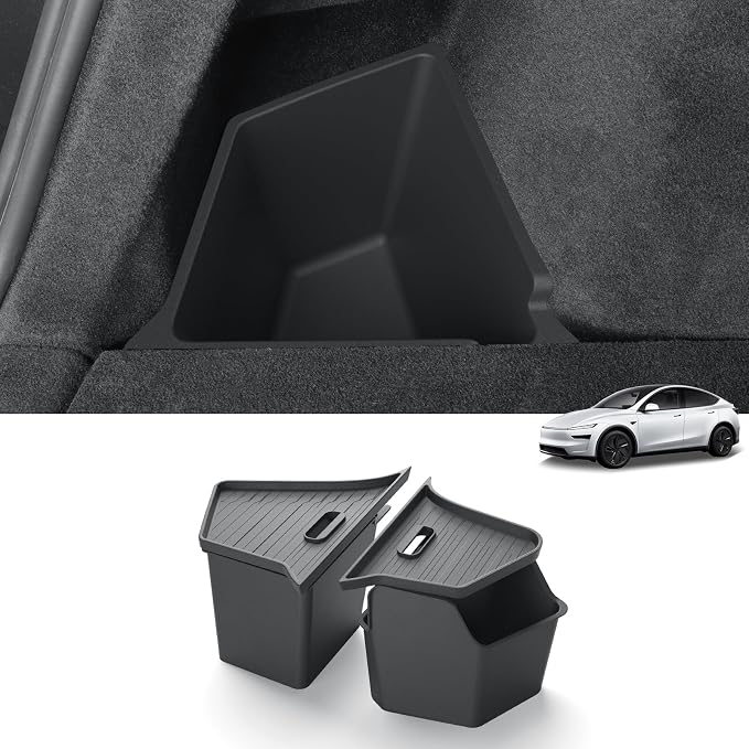 LUCKEASY Rear Trunk Storage Bins for Tesla Model Y Juniper 2025 2026 | Model Y Standard & Premium & Performance, Trunk Side Storage Box with Lids, Rear Cargo Garbage Bins, TPE, Accessories, Black