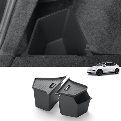 LUCKEASY Rear Trunk Storage Bins for Tesla Model Y Juniper 2025 2026 | Model Y Standard & Premium & Performance, Trunk Side Storage Box with Lids, Rear Cargo Garbage Bins, TPE, Accessories, Black