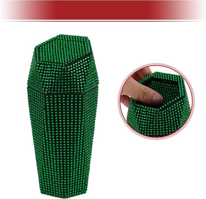 ACROPIX Car Trash Can Trash Bin Rhinestones Portable 3.5" Length 3.1" Width 7.9" Height Green Rhinestone Plastic