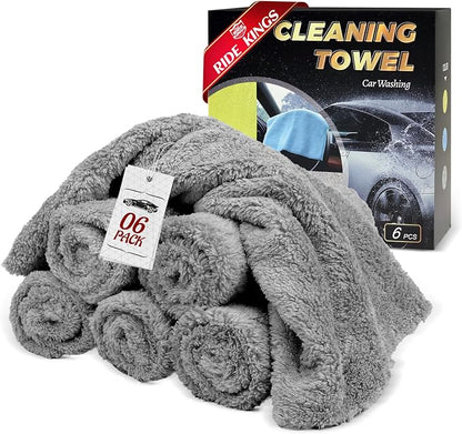 Car Wash Drying Towels, 450gsm Ultra-Thick Absorbent Lint-Free Extra Soft Microfiber Rags for Car Detailing, Interior & Exterior Cleaning Cloths, 16in x 16in - Microfiber, Grey, 6 Packs