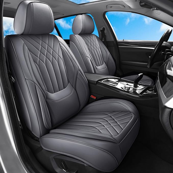 Full Coverage Car Seat Covers Full Set Waterproof, Luxury Leather Automotive Seat Covers Car Seat Protector, Front & Rear Seats Cover Sets Universal Fit for Most Vehicles Sedans SUVs, Gray