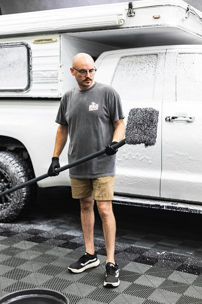 The Rag Company - Mitt on A Stick Pro+ | Clean Hard-to-Reach Roofs and Sides of Cars, Trucks, RVs, Semis & Trailers - Soft Microfiber Head and Extendable Foam Handle