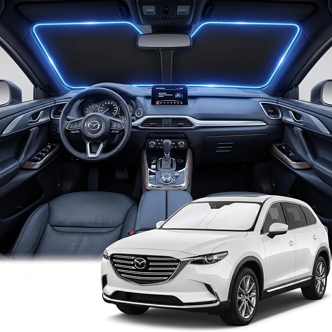 Windshield Sun Shade for Mazda CX-9 2016-2025 2026 Sunshade Front Window Shade Custom Fit CX9 Accessories Sun Visor Foldable Shade Blocks UV Rays Accessories