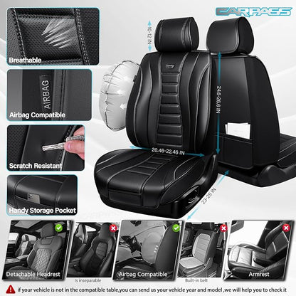 CAR PASS Universal Fit Piping Leather Seat Covers for Cars SUV Trucks, Waterproof Nappa Leather Car Seat Covers Full Set, 3D Foam Cushions Seat Cover Luxury&Comfort&Durable Airbag Compatible, Black