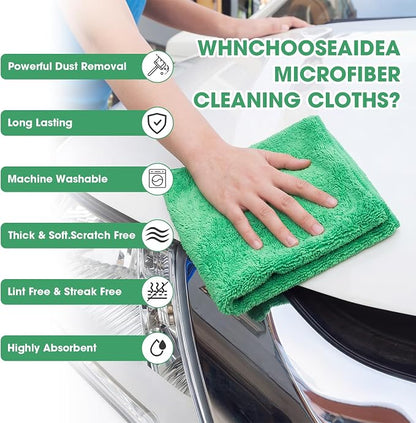 Shimeyao 30 Pcs 16 x 16 Inch Edgeless Microfiber Plush Towels for Cars Detailing Drying Wash Polishing Absorbent Cleaning Cloths, 500 GSM (Grass Green)