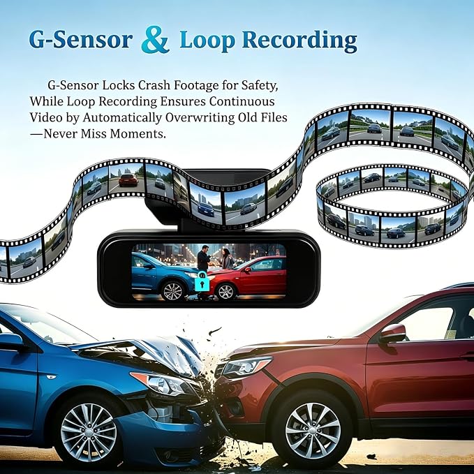 Dash Cam Front and Rear, 4K+1080P Dash Camera for Cars, 7Track Dual Car Camera with WiFi & APP Control, 64GB Card, 3.19" IPS Screen, HDR, Night Vision, G-Sensor, Parking Mode, Loop Recording