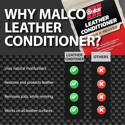 Malco Leather Conditioner for Cars - Cleans and Conditions Automotive Seats & Surfaces/Natural Moisturizers Soften, Restore and Protect Leather Interiors / 32 Oz (109932)