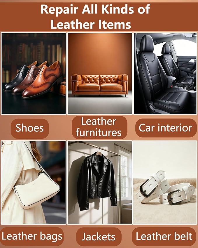 Leather Repair Kit for Furniture - 10 Color Vinyl Repair Kit for Sofa/Jacket/Car Seats/Purse/Shoes/Couch - Fix Scratches/Tears/Holes/Peeling on Bonded/Pleather/Genuine