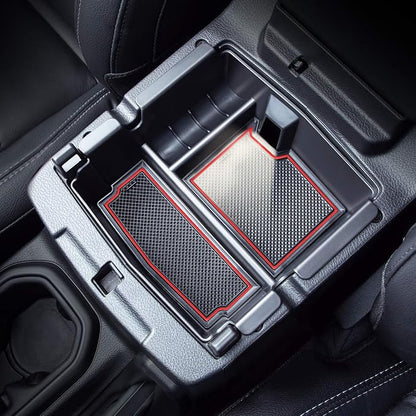 Compatible with Center Console Organizer Tray Jeep Wrangler JL/JLU 2018-2023 2024 2025 2026 and Jeep Gladiator JT Truck 2020-2023 2024 2025 2026 Insert Armrest Accessories (Not for JK/JKU)(Red Trim)