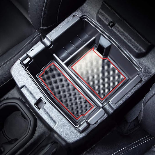 Compatible with Center Console Organizer Tray Jeep Wrangler JL/JLU 2018-2023 2024 2025 2026 and Jeep Gladiator JT Truck 2020-2023 2024 2025 2026 Insert Armrest Accessories (Not for JK/JKU)(Red Trim)