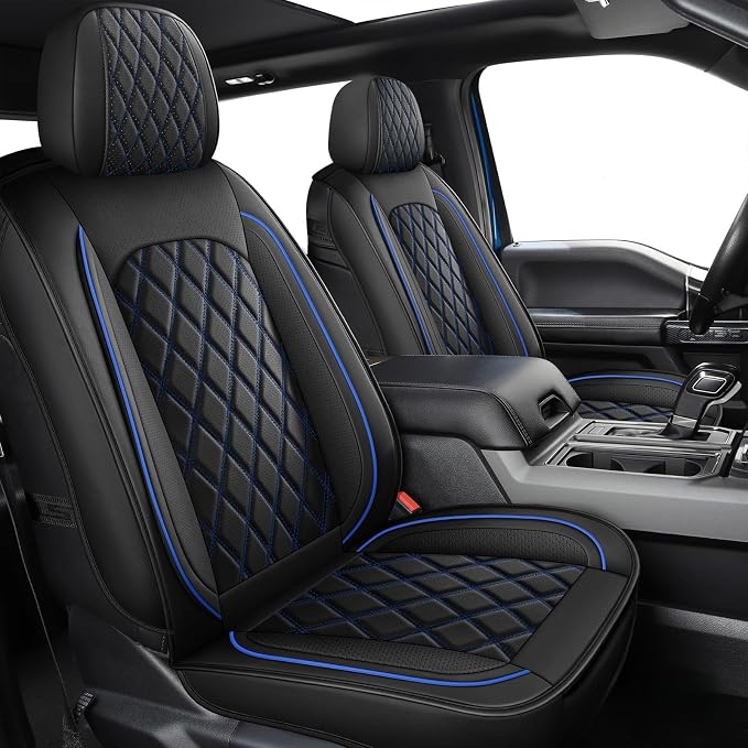 MIROZO Dodge Ram Seat Covers Full Set,Waterproof Truck Seat Covers Fits for 2009-2026 Ram 1500/2500/3500 Crew Quad Regular Cab Pickup Cushions with Split Curved Bench 40/60,Black and Blue