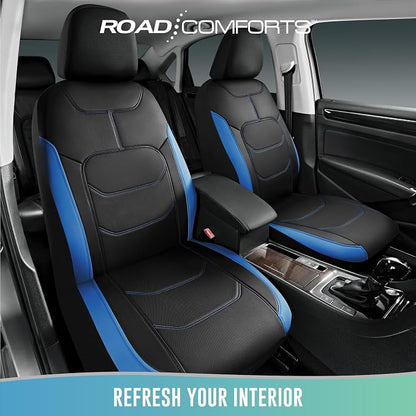 Road Comforts Seat Covers, Premium Leather Car Seat Covers Front Seats,Airbag Compatible, Automotive Seat Covers Universal Fit Most Cars,Vans,Truck,SUV Blue