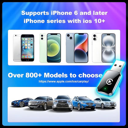 Wireless CarPlay Adapter for iPhone, Convert Wired to Wireless Apple CarPlay Adapter, Plug & Play, No Delay & Stable Control, Mini Size, USB & USB-C/Type-C for Cars 2016+ iOS10+ (Silver)