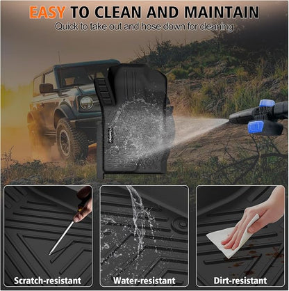 All Weather Car Floor Mats Cargo Liner with Backrest Mat for Ford Bronco 4 Door 2025 2024-2021(Not for Bronco Sport), TPE Rubber Liners Full Set Automotive Mats for 2025 Bronco Accessories