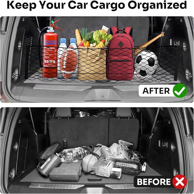Canvcle Cargo Net for Chevy Suburban Tahoe GMC Yukon&Yukon XL Cadillac Escalade 2021–2025 2026 Envelope Style Heavy Duty Elastic Mesh Trunk Cargo Organizer Easy Install Storage Net with Hooks