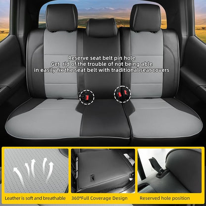 Lolcar Tacoma Seat Covers Full Set for 2016-2023 Toyota Tacoma Double/Crew Cab SR,SR5,TRD Off Road,TRD Pro,TRD Sport,Limited Pickup,Fully Covered Waterproof Leather Car Seat Protector (Black/Gray)