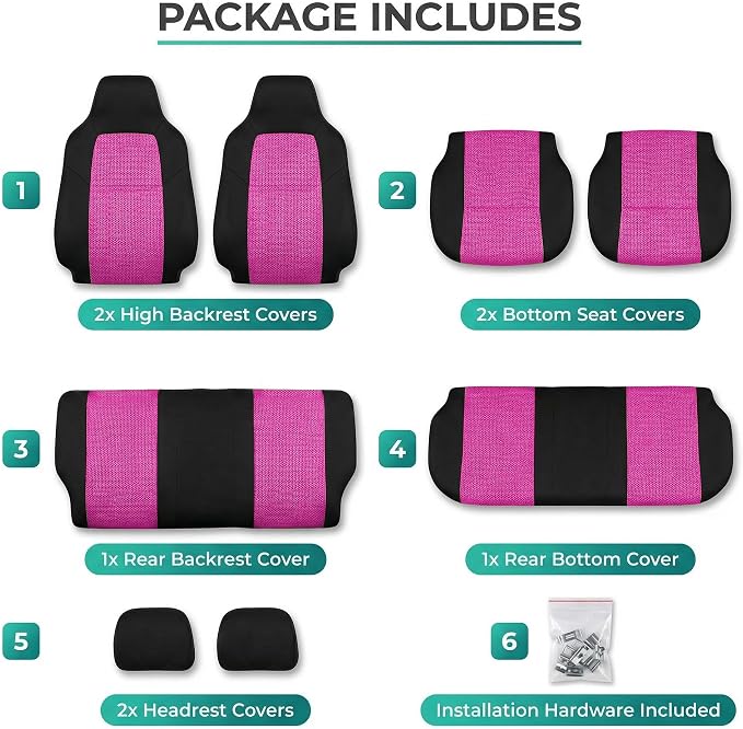 FH Group Automotive Full Car Seat Covers for SUV, Trucks, Sedan and More - Universal Fit Front High Back & Rear Solid Bench Design Interior Accessories - 3D Air Mesh Fabric Center Panel - Pink
