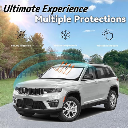 Windshield Sun Shade for 2014-2023 Jeep Cherokee Trailhawk, Overland, Limited, Latitude, Altitude, Car Front Window Sunshade - 240T Sun Visor Blocks UV Rays Heat Sun Shield Accessories