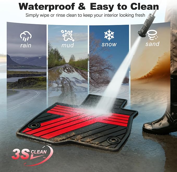 Floor Mats Fit for Honda Civic Sedan 2016-2021 & Hatchback 2017-2021 & Coupe 2016-2020, All Weather Custom Fit Anti-Slip Car Mats for Civic, 1st & 2nd Row, Black & Red