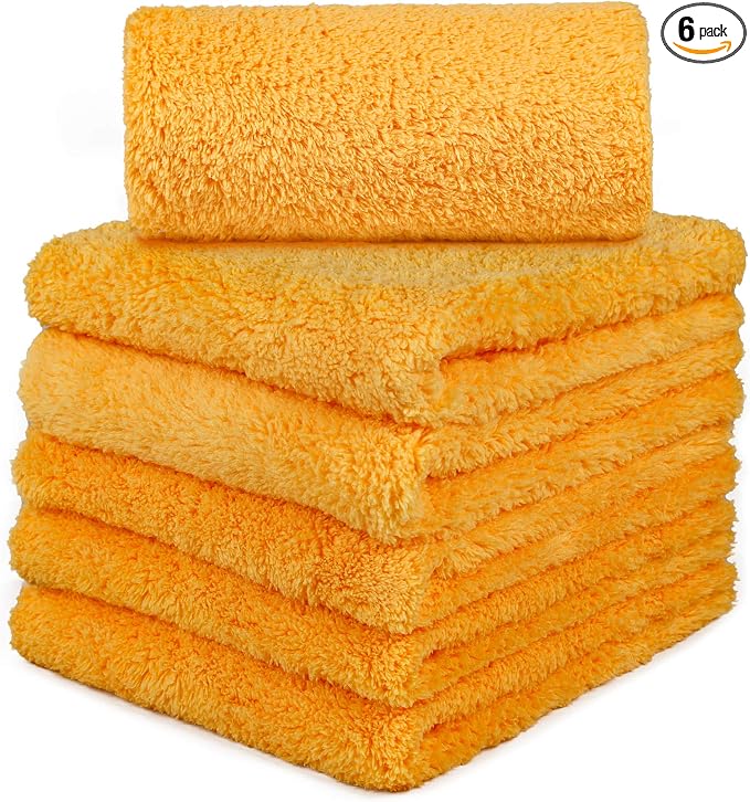 CARCAREZ Microfiber Towels for Cars, Car Drying Wash Detailing Towel with Plush Edgeless Microfiber Cloth (Yellow)