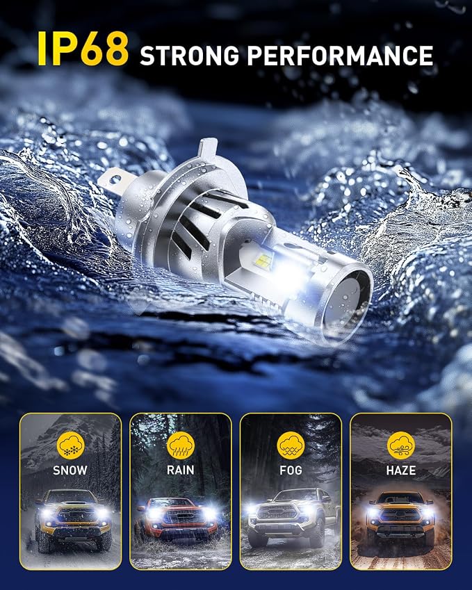 AUXITO H4 LED Bulb, 9003 Light Bulbs, 48000LM, 99% Vehicle Fit, Dual Turbo Cooling Fan, Plug N Play, 3MIN Installation, 20Year+ Lifespan