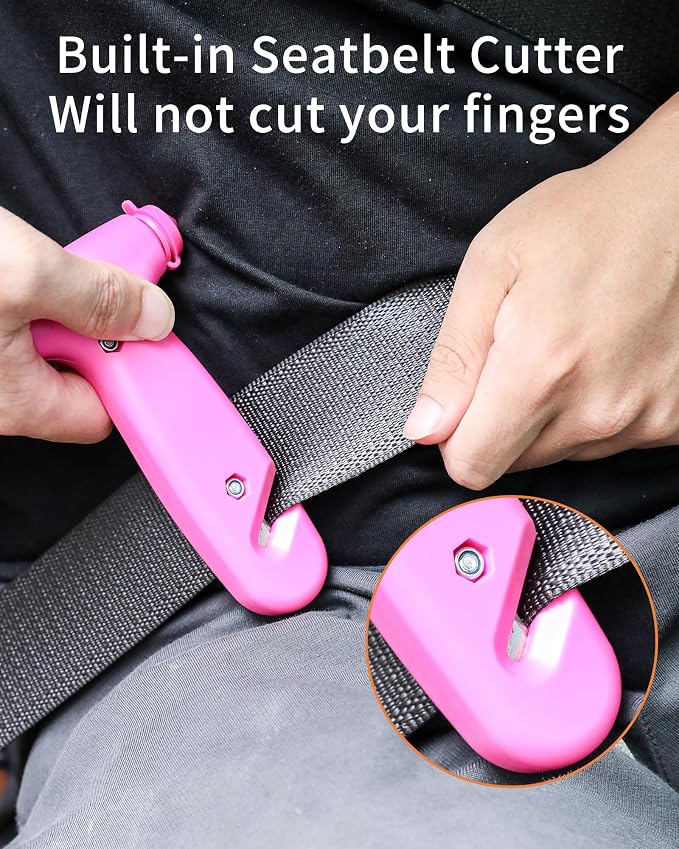 Window Breaker Seatbelt Cutter, Essential Car Tool Accessories for Women, Glass Breaker and Seat Belt Cutter, Emergency Kit Gadgets, Safety Hammer (Window Breaker - Pink)