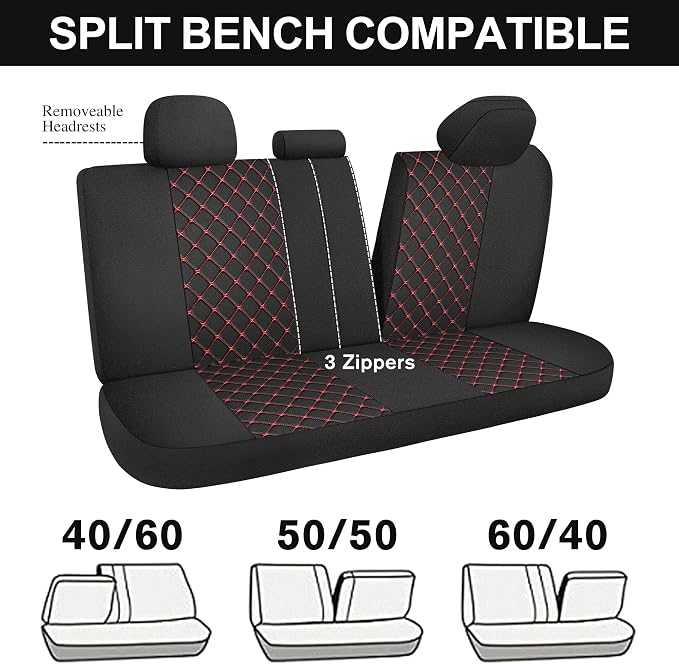 YGL Breathble Car Seat Covers Full Set, Washable Seat Covers for Cars, Premium Cloth Car Seat Protectors, Interior Covers for Cars, Sedan Van Truck SUV(Black/Red)