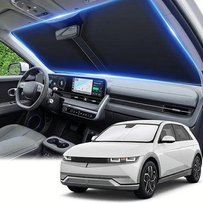 Windshield Sun Shade for Hyundai Ioniq 5 2020-2024 2025 2026 -Front Window Shade Custom Fit Ioniq 5 Accessories Sun Visor Foldable Shade Blocks UV Rays Summer Must Have Car Accessories
