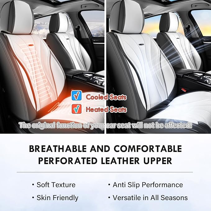 Coverado Front Seat Covers, 2 Pack Leather Seat Cover for Cars, Waterproof Seat Covers, Front Seat Car Seat Protectors, Driver Car Seat Cushions Universal Fit for Most Vehicles, Gray&White