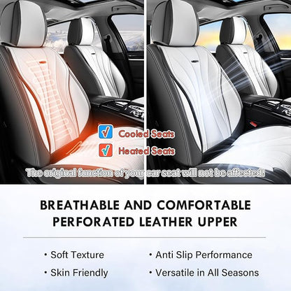 Coverado Front Seat Covers, 2 Pack Leather Seat Cover for Cars, Waterproof Seat Covers, Front Seat Car Seat Protectors, Driver Car Seat Cushions Universal Fit for Most Vehicles, Gray&White
