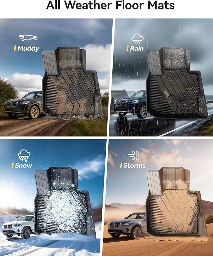 3W 2018-2024 BMW X3 Floor Mats & Cargo Liner, All Weather TPE BMW X3 Accessories Custom Fit for X3 G01 30i M40i X3M Car Mats (Only for car Without Spare tire) (Don't Fit X3 30e), 6PCS