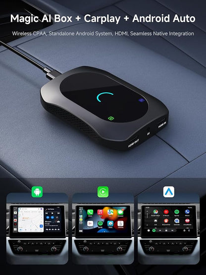 Wireless CarPlay & Android Auto Adapter, Supports for Netflix/YouTube, AI Box Carplay, Drivechat with AI Skills, Dual WiFi, Bluetooth, Fits for OEM Wired CarPlay Cars