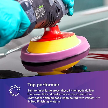 3M Perfect It 1 Step Foam Finishing Pad, 33036, Flat Back Hook it, Surface Buffing, Collision Repair, High Gloss Polish, 8 in, 2 Pads/Bag