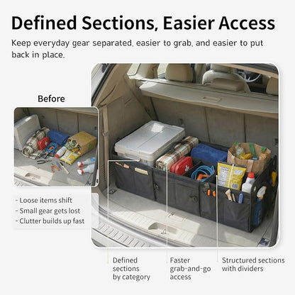 1680D Trunk Organizer with Lid, Extra-Large 114L Collapsible Cargo Organizer for SUVs, Trucks & Large Cargo Areas, Rigid PP Panels, 800D x 800D Weave, Water-Repellent, Anti-Sag Design